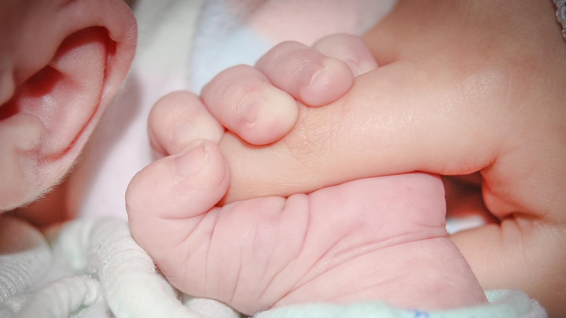 Baby’s hand holding a parent’s finger
